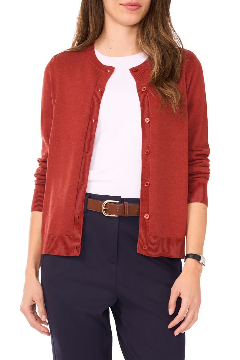 Crewneck Cardigan, Main, color, BURNT HENNA