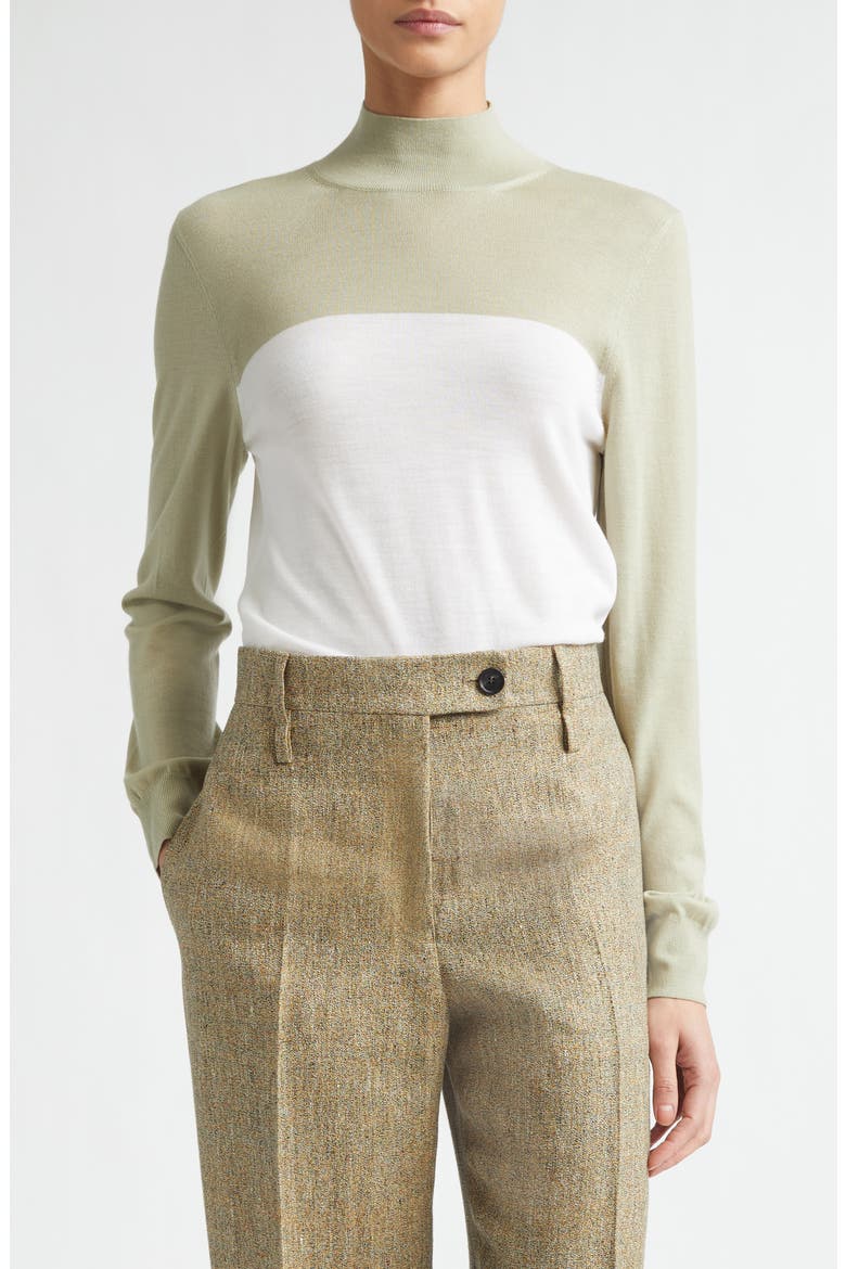 Two-Tone Wool Turtleneck Sweater, Main, color, WHITE/ SAGE