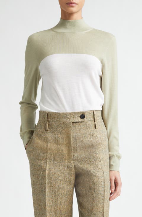 Two-Tone Wool Turtleneck Sweater