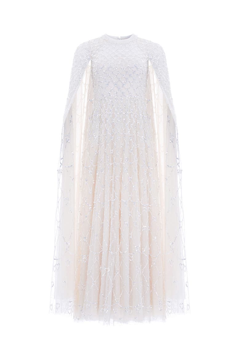 Heart Lattice Cape Ankle Gown, Alternate, color, Cream