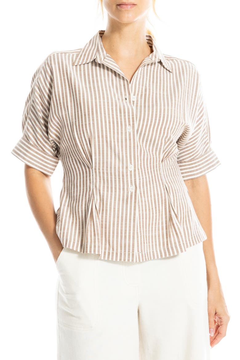 Stripe Button-Up Shirt, Main, color, BLUSH/ BROWN FRAME STRIPE