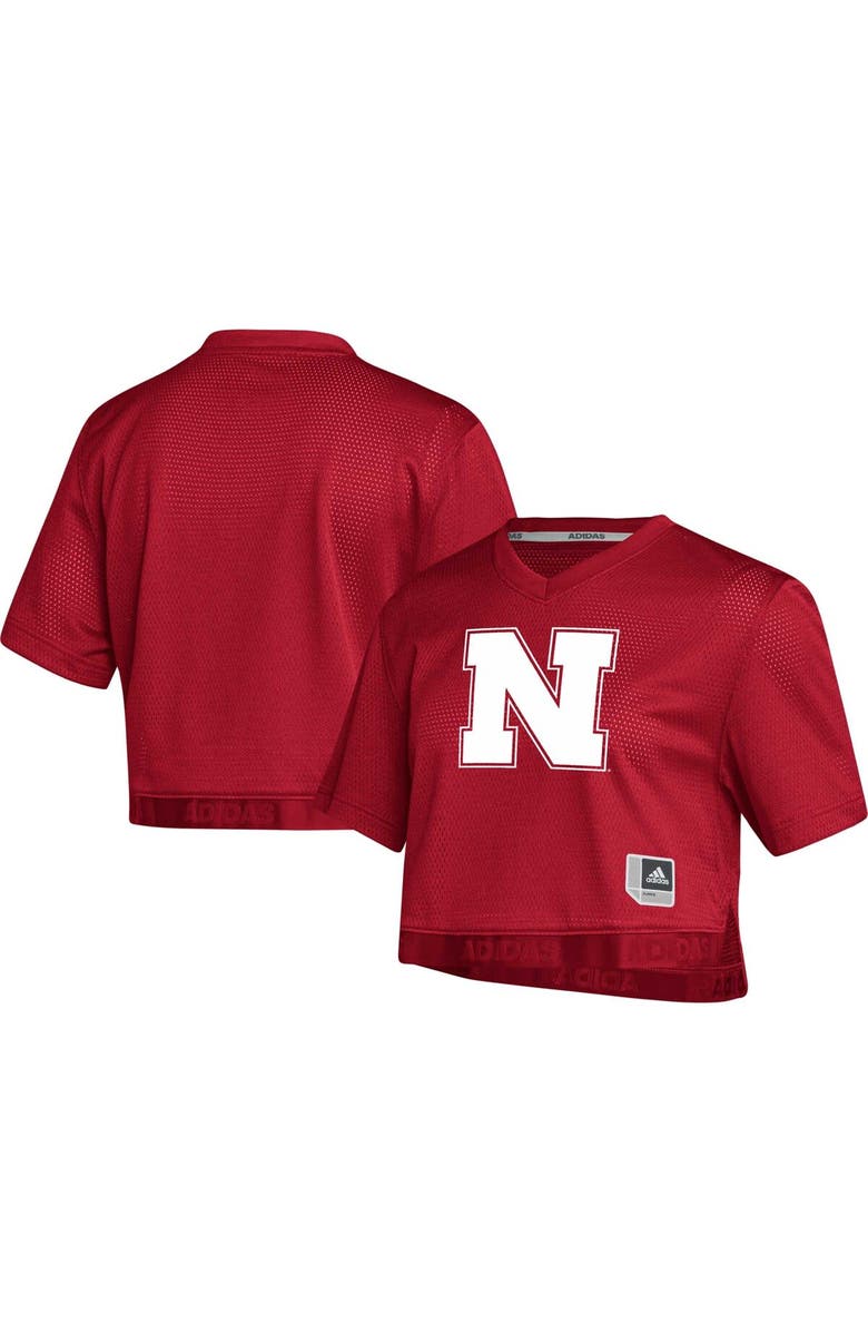 adidas Women's adidas Red Nebraska Huskers Primegreen V-Neck Cropped Jersey, Alternate, color,