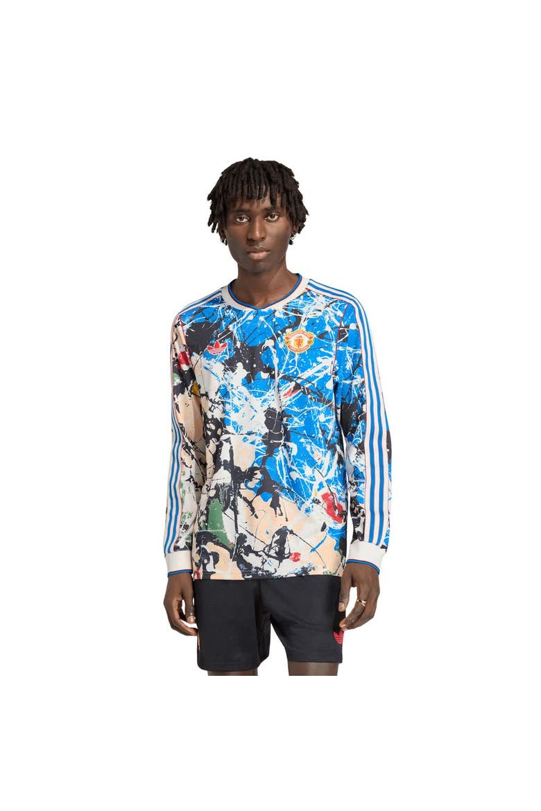 Men's adidas Blue Manchester United X Stone Roses Long Sleeve Replica Jersey, Main, color, Blue