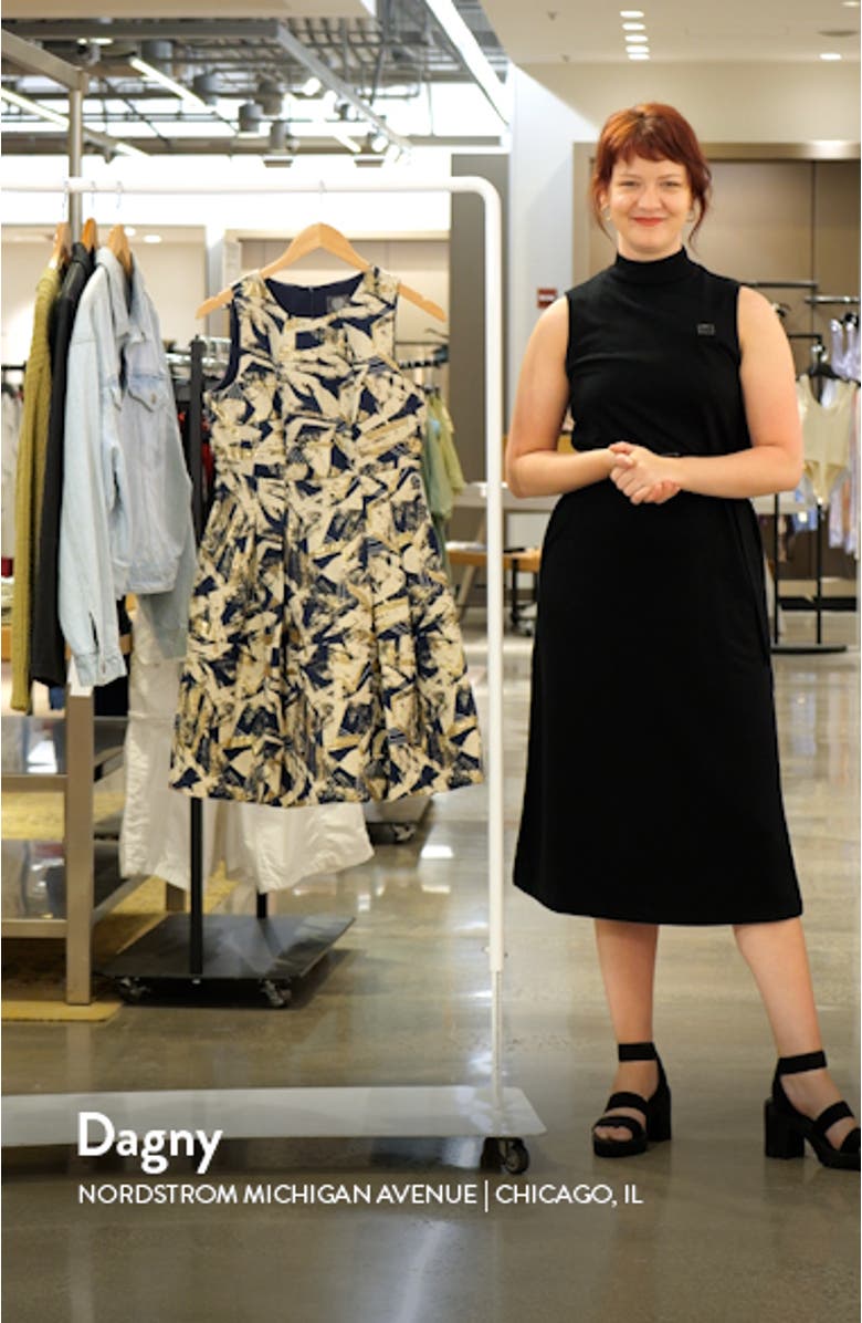 Metallic Abstract Print Jacquard Fit & Flare Dress, sales video thumbnail