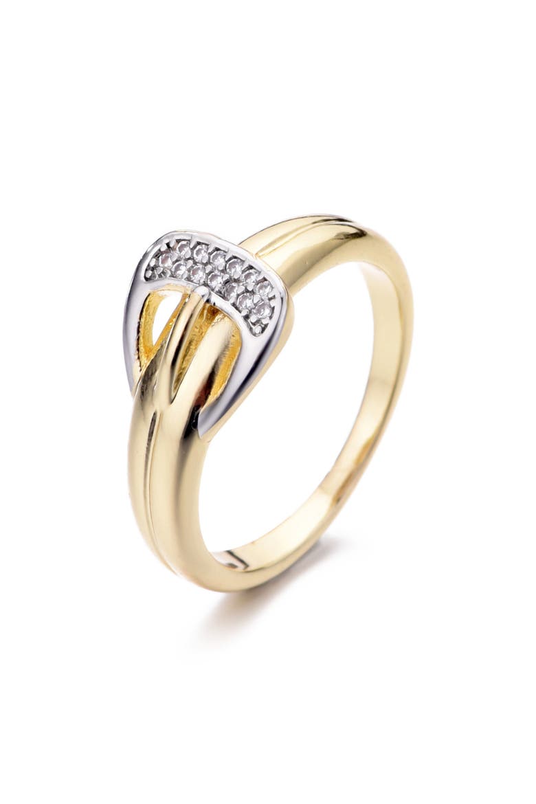 14K Gold Plated Cubic Zirconia Buckle Ring, Main, color, GOLD