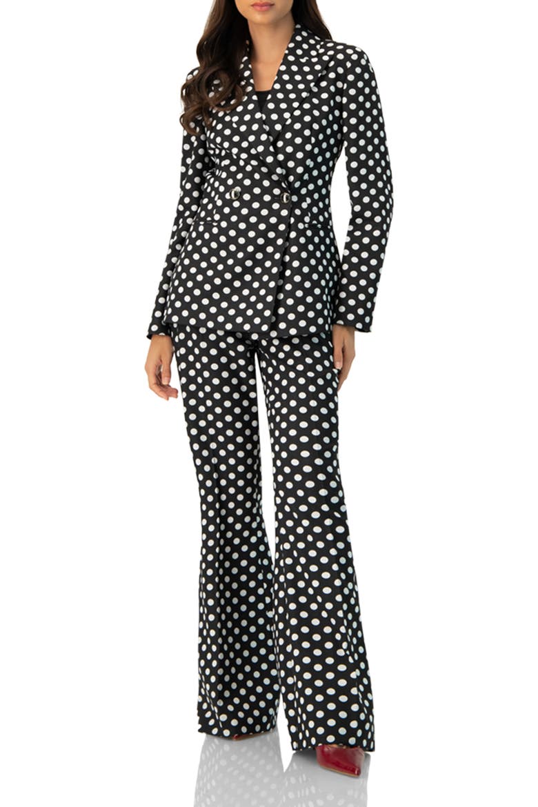 Double-Breasted Polka Dot Blazer, Alternate, color, Black