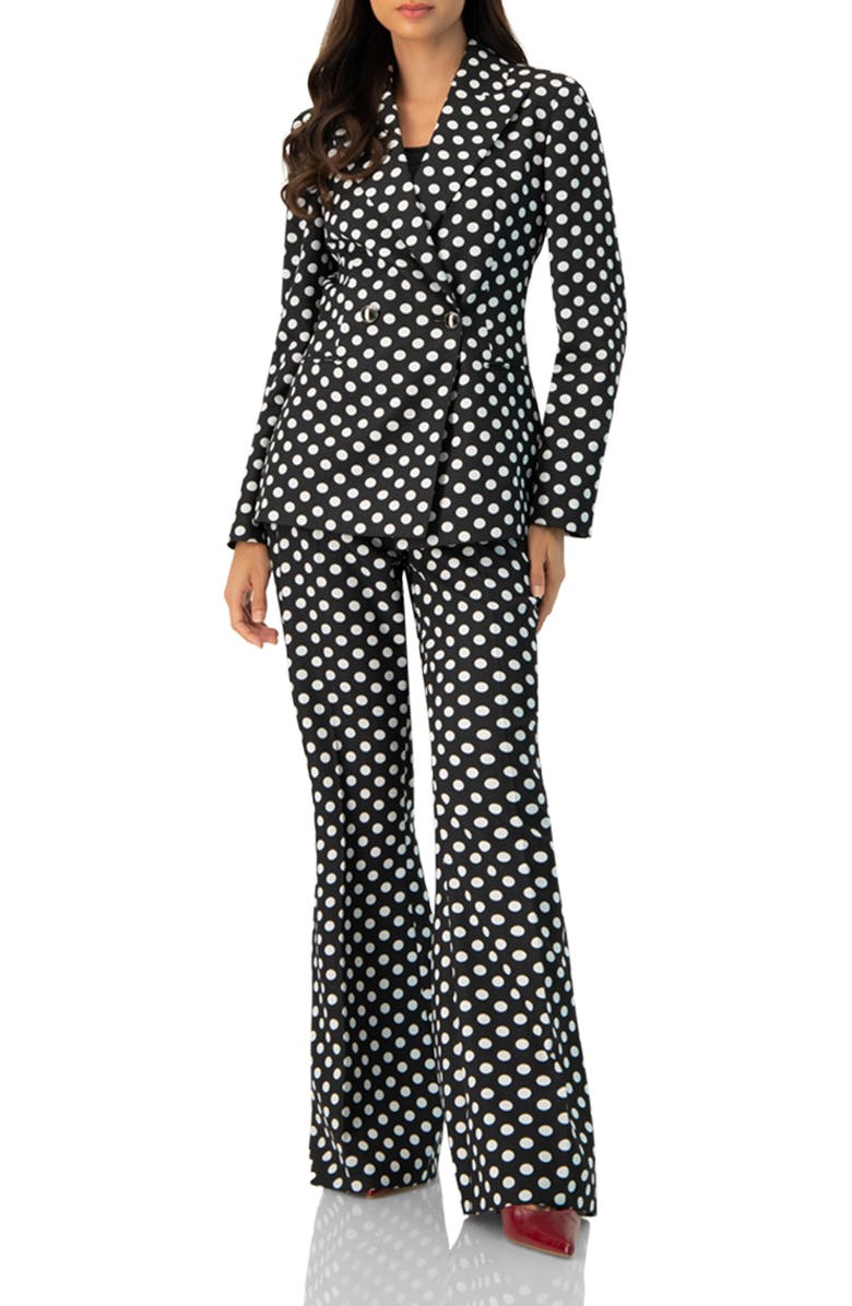 IVONNE Double-Breasted Polka Dot Blazer, Alternate, color, Black
