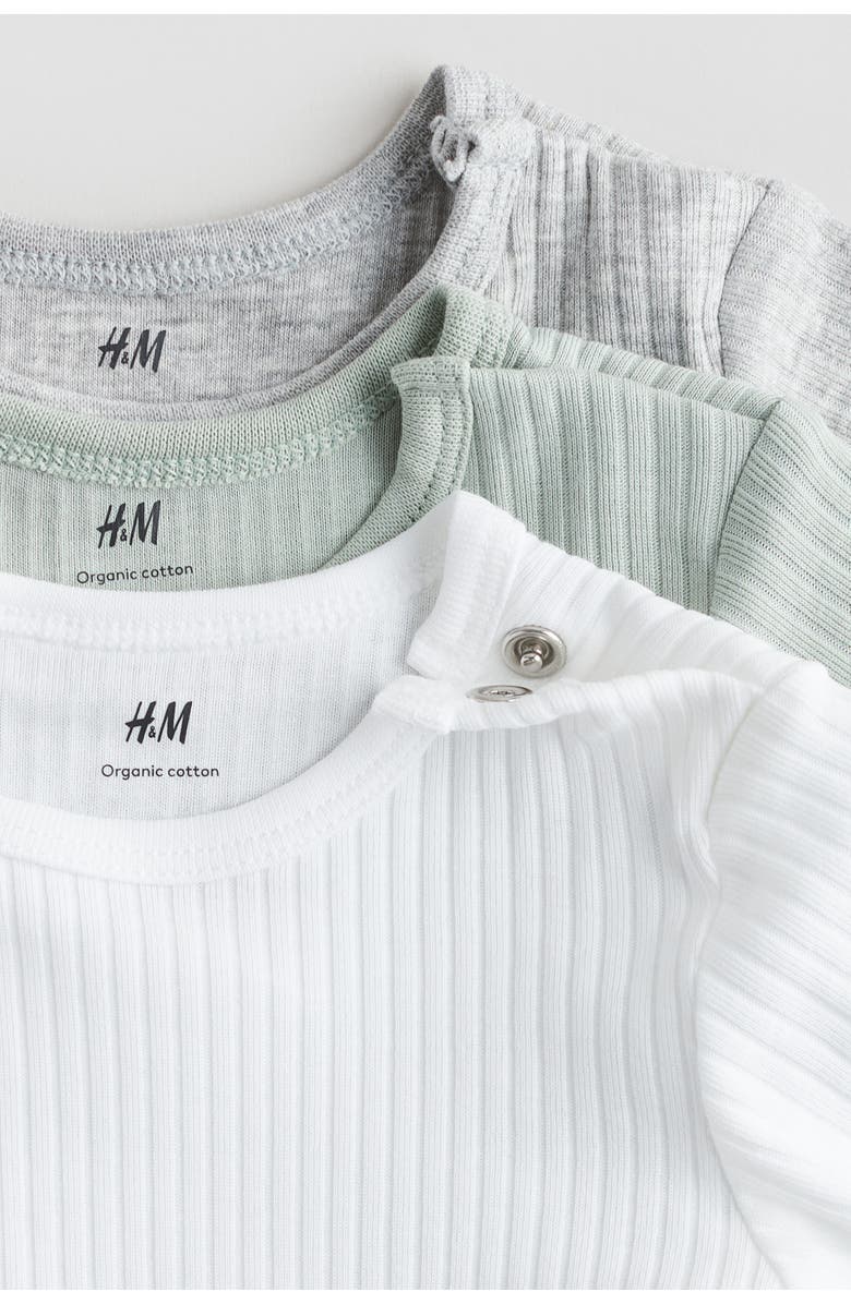 H&M 3-pack Ribbed Cotton Bodysuits, Alternate, color, 