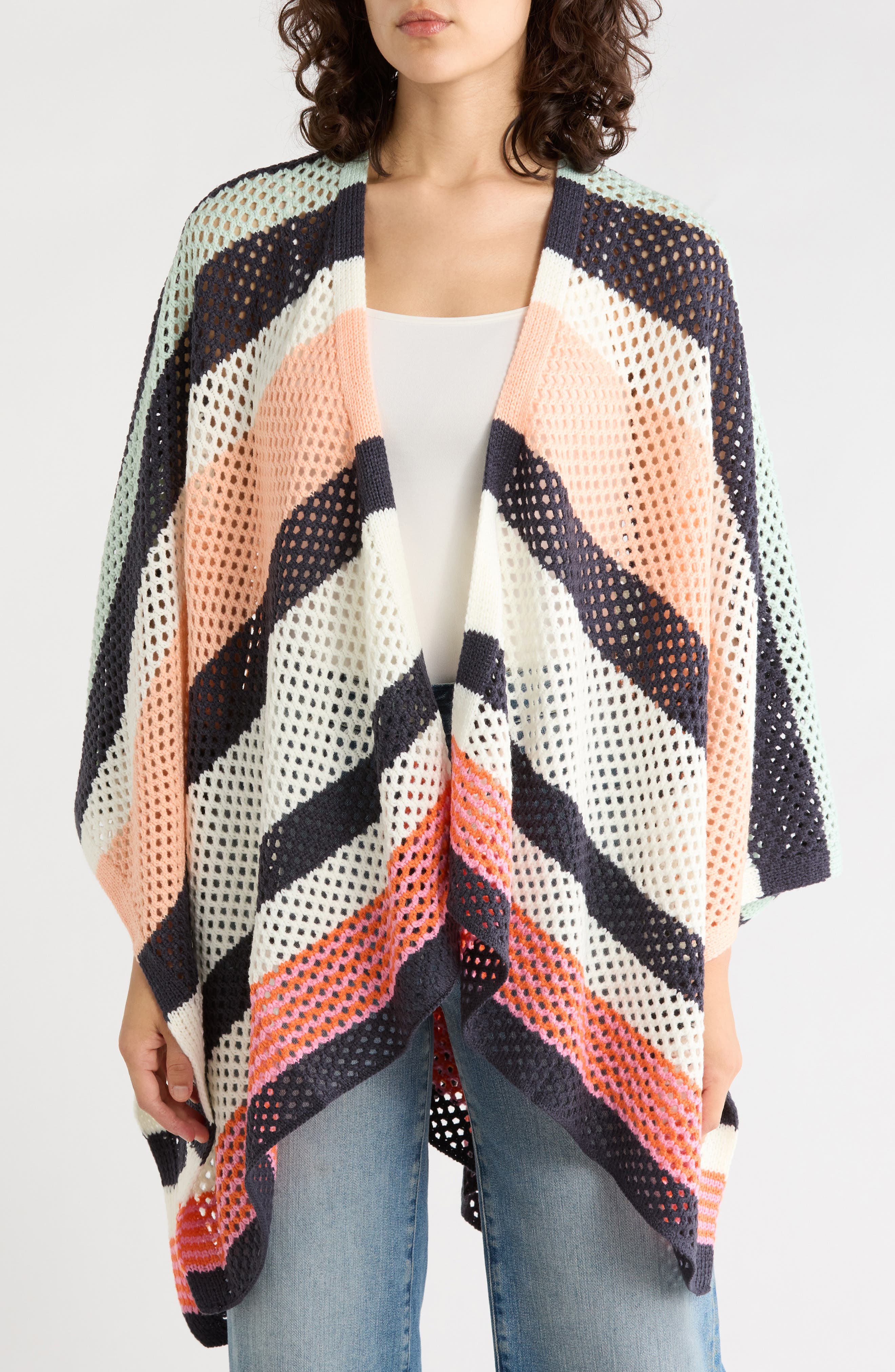 Stripe Open Knit Poncho
