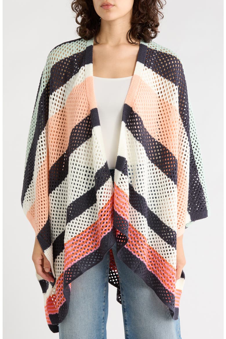 Stripe Open Knit Poncho, Main, color, MULTI