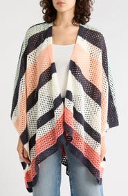 Roffe Accessories Stripe Open Knit Poncho