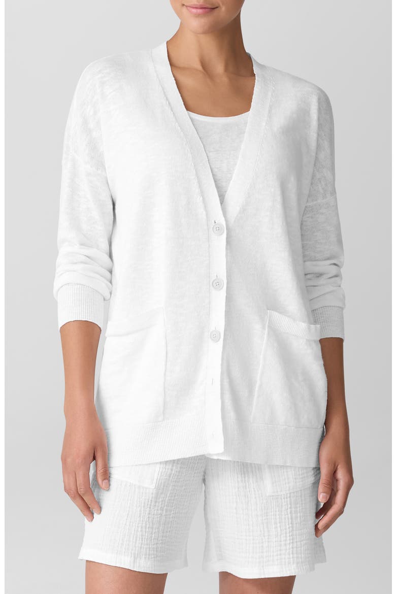 Oversize Organic Linen & Organic Cotton Cardigan, Main, color, WHITE