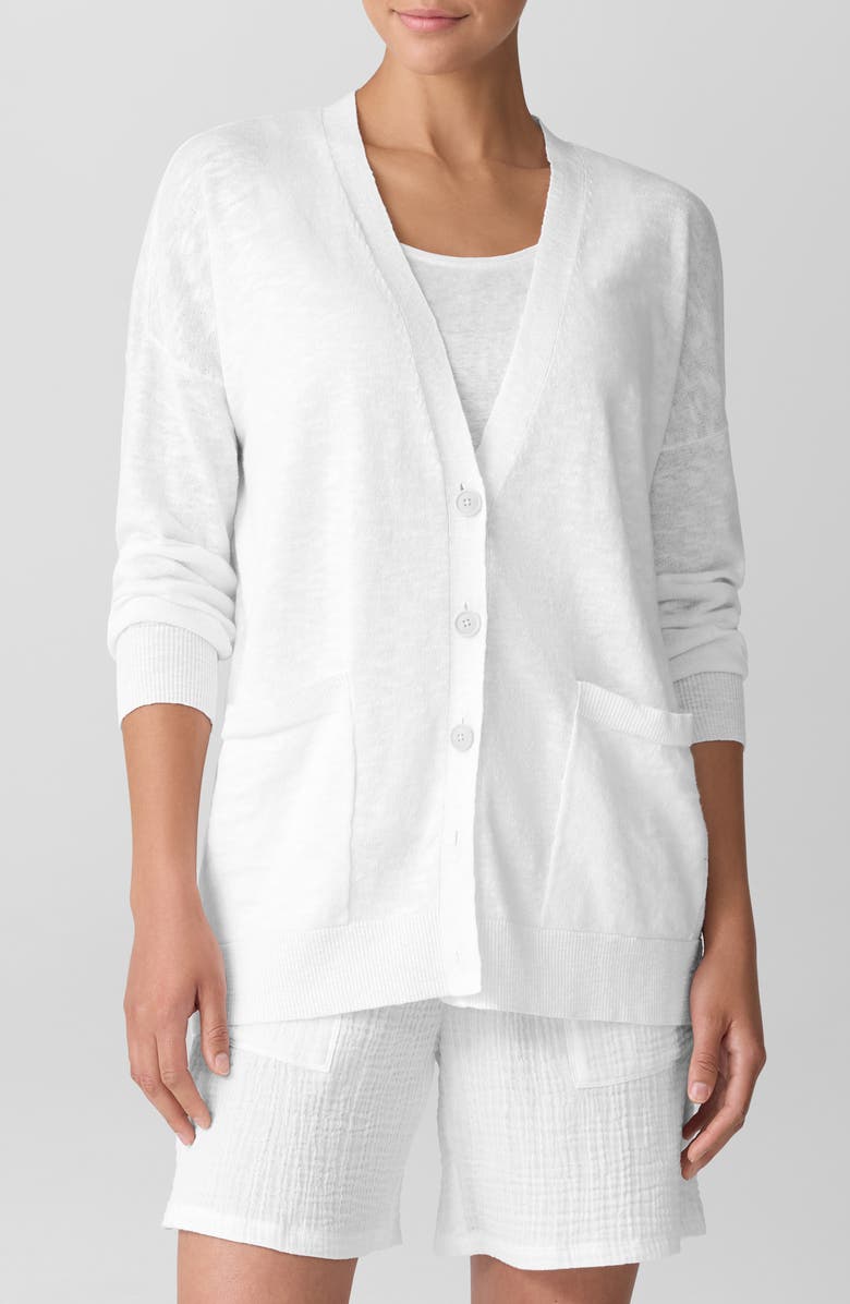 Eileen Fisher Oversize Organic Linen & Organic Cotton Cardigan, Main, color, 