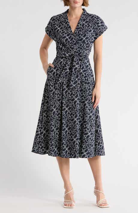 T Tahari Short Sleeve Fit & Flare Midi Dress
