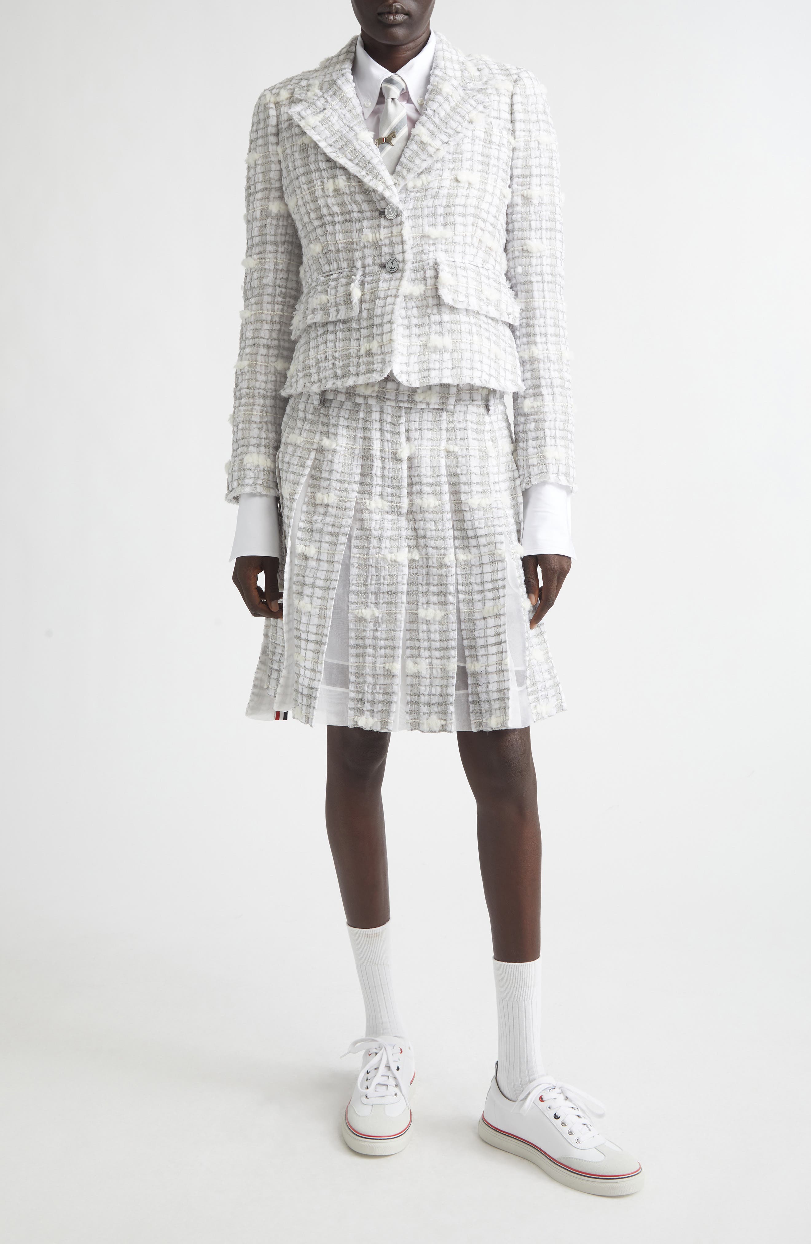 Crop Sculpted Shoulder Pouf Tweed Jacket - image 2
