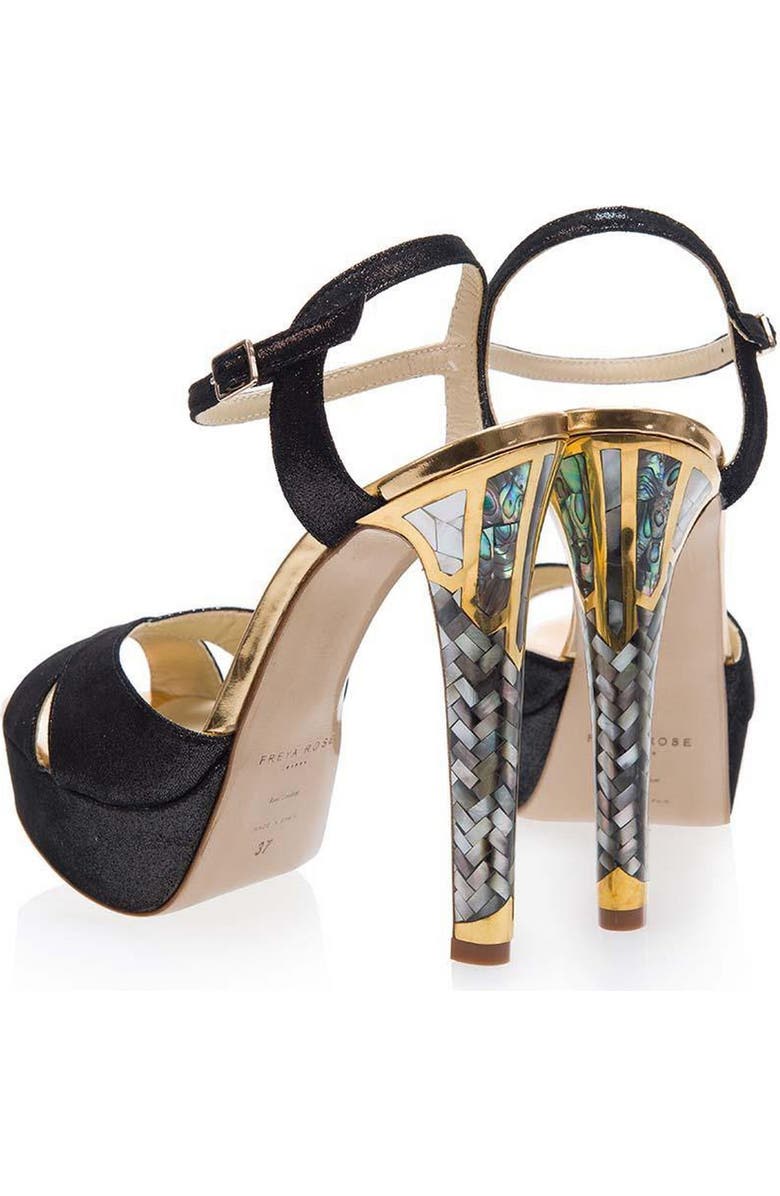 Freya Rose Cleopatra Noir Ankle Strap Pearl Heel Sandal, Alternate, color, Black