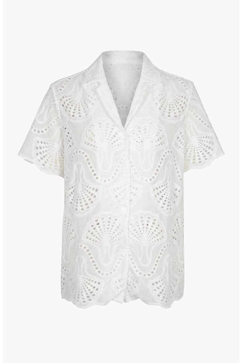Scalloped Eyelet Shirt with Coastal Shell Motif, Alternate, color, White