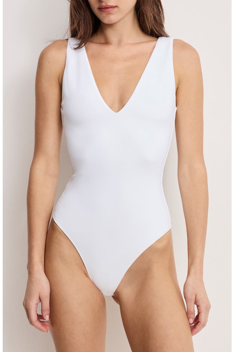 Sculpting Deep V-Neck Bodysuit, Main, color, WHITE001