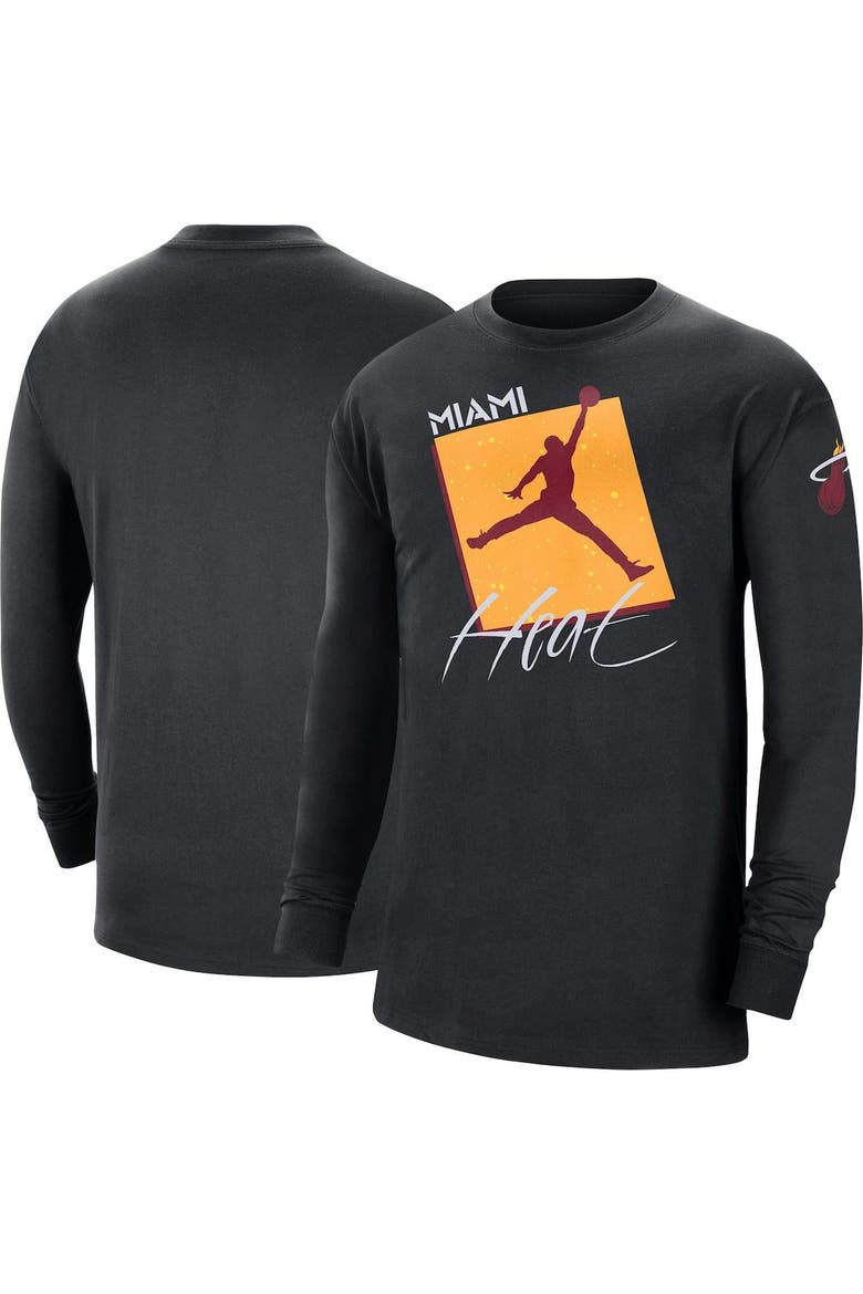 Men's Jordan Brand Black Miami Heat Courtside Max 90 Vintage Wash Statement Edition Long Sleeve T-Shirt, Main, color, Black