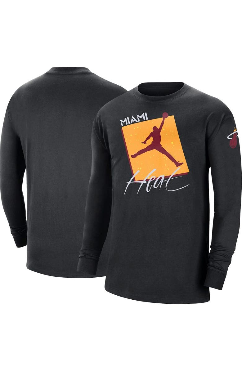Jordan Brand Men's Jordan Brand Black Miami Heat Courtside Max 90 Vintage Wash Statement Edition Long Sleeve T-Shirt, Main, color, Black
