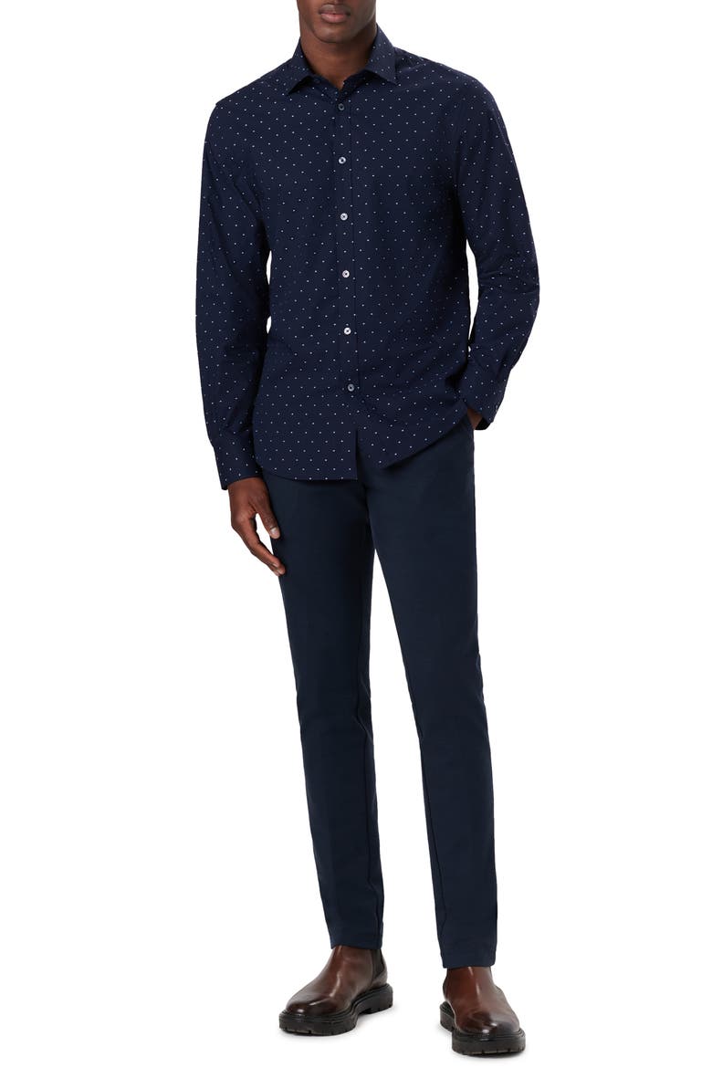 Shaped Fit Check Stretch Cotton Button-Up Shirt, Alternate, color, NAVY