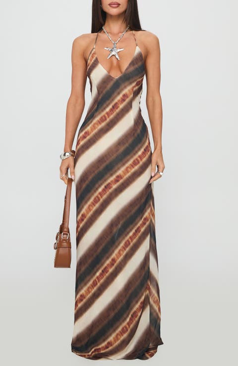 Esmira Plunge Halter Maxi Dress