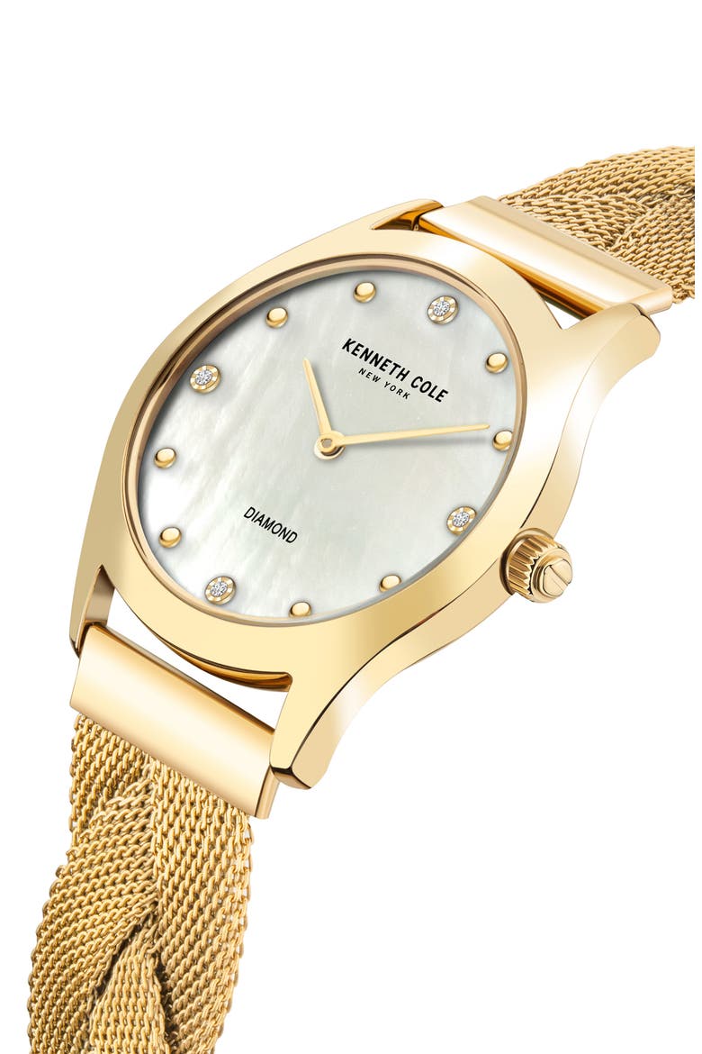 Diamond Accent Braided Mesh Bracelet Watch, 34mm, Alternate, color, GOLD HAMILTON GOLD