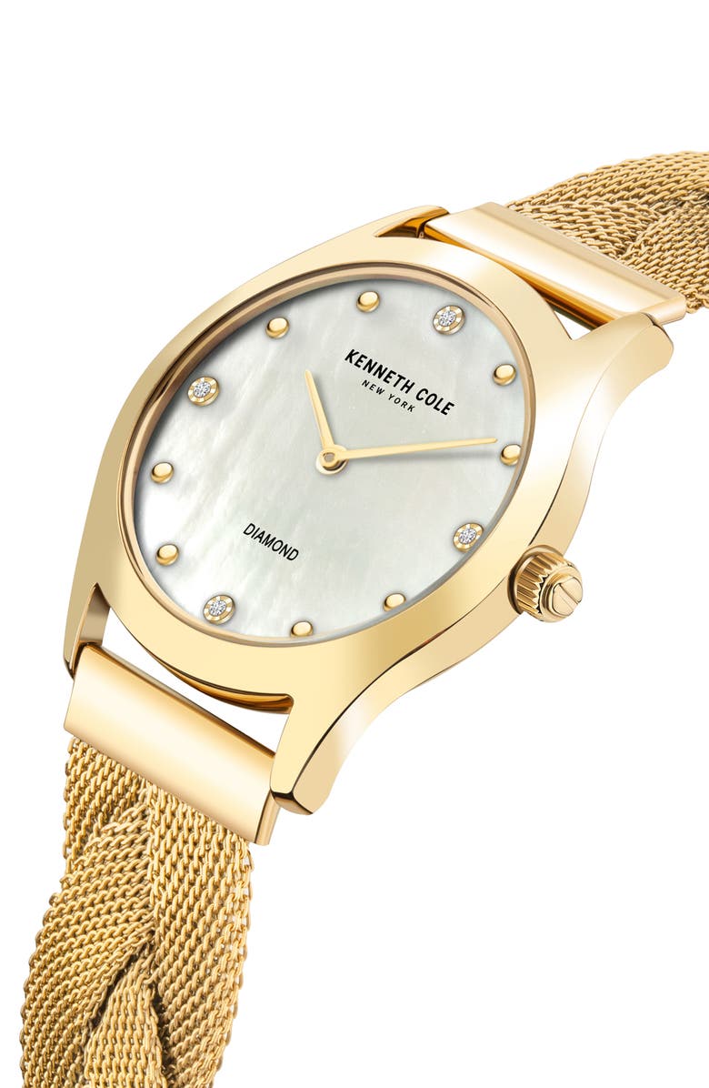 Kenneth Cole New York Diamond Accent Braided Mesh Bracelet Watch, 34mm, Alternate, color, 