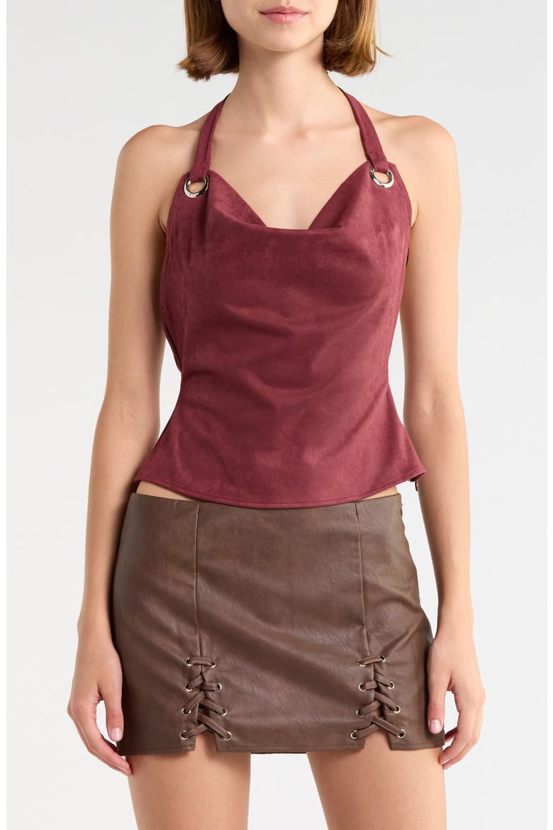 Yasenia Faux Suede Halter Top, Main, color, RED