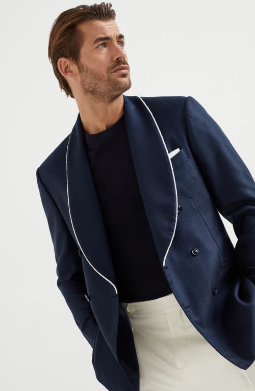 Brunello Cucinelli Double Layer Crewneck T-shirt Featuring Elegant Piping In Blue