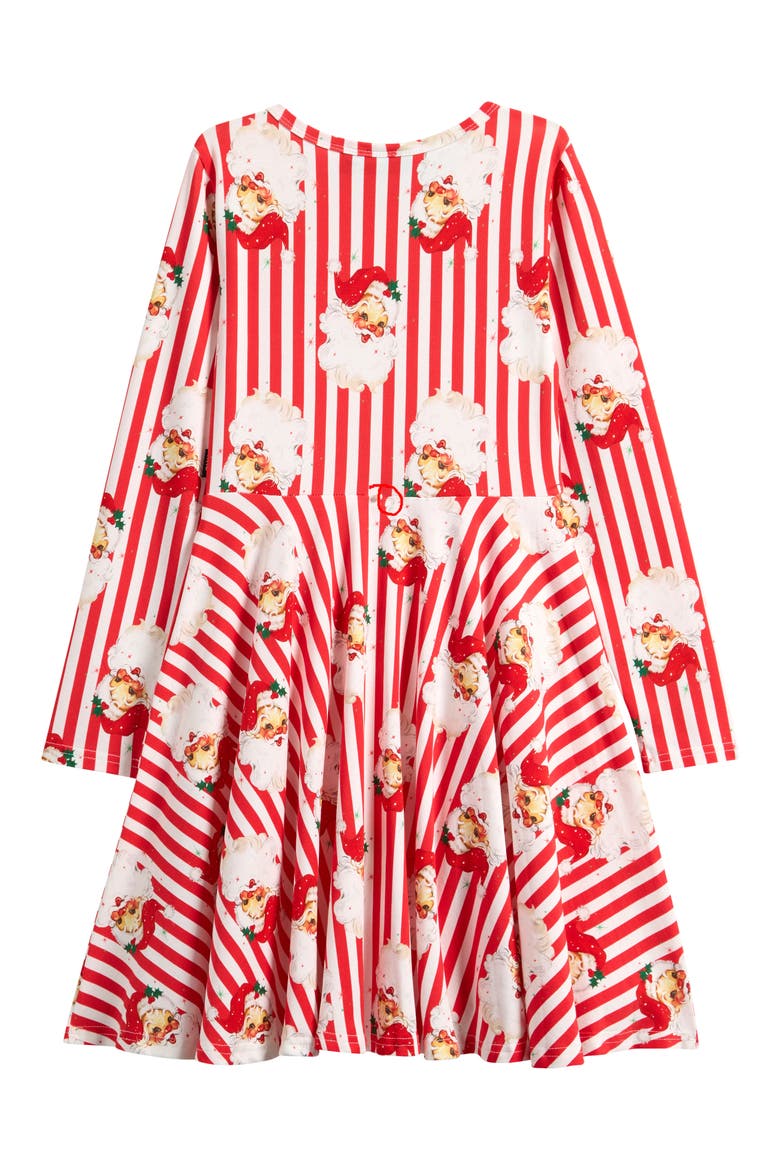 Kids' Fit & Flare Long Sleeve Stretch Cotton Dress, Alternate, color, SANTA RED