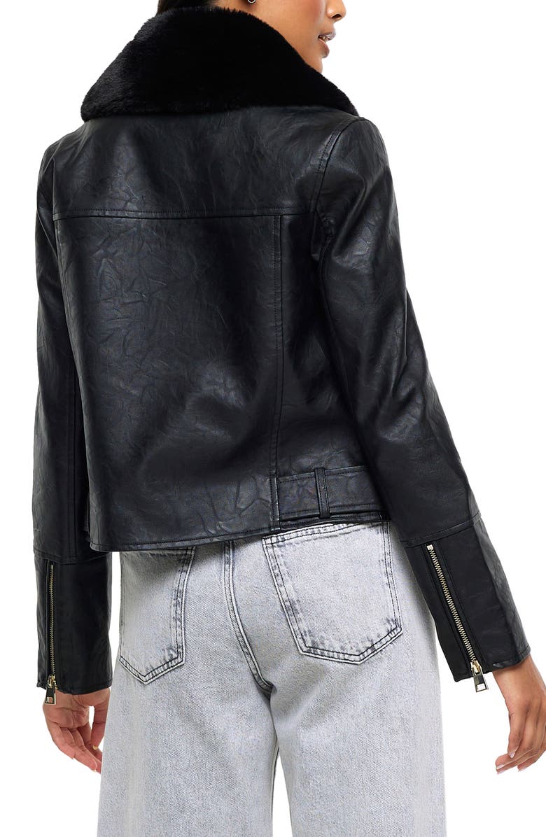 River Island Faux Leather Biker Jacket with Removable Faux Fur Trim, Alternate, color, 