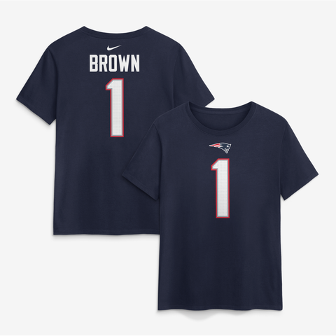 Women's Nike A.J. Brown Navy New England Patriots Name & Number T-Shirt
