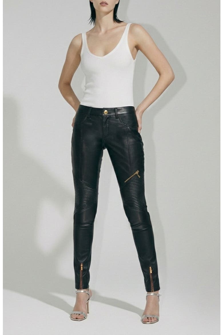 Sam Stretch Leather Pants, Alternate, color, Black