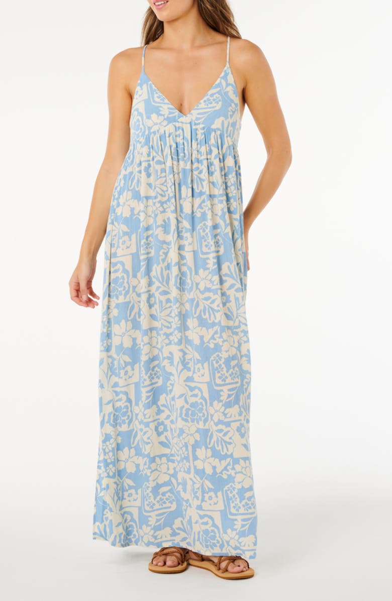 Rip Curl Floral Print Sleeveless Maxi Dress, Main, color, Blue