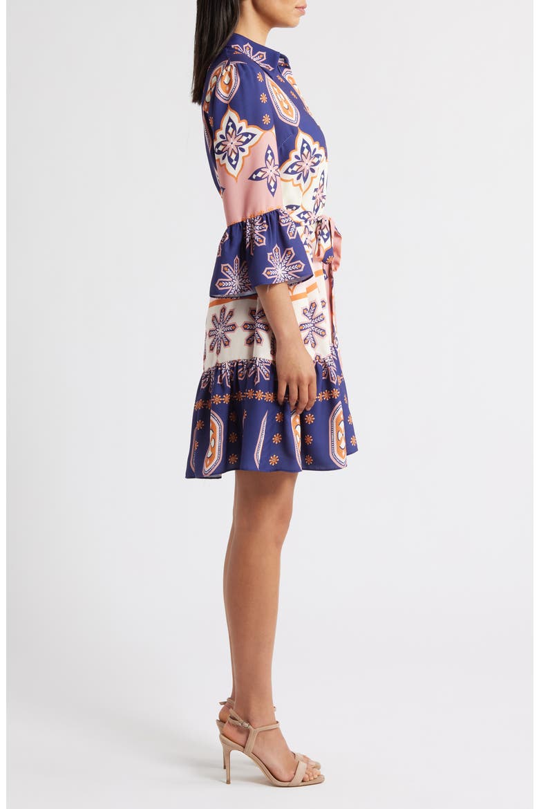 Print Tie Waist Shirtdress, Alternate, color, NAVY MULTI