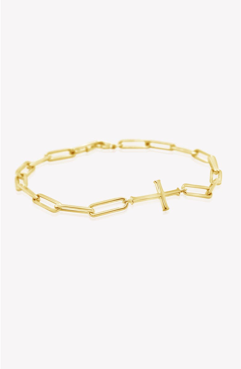 Rizen Jewelry Chain Breaker Cross Bracelet, Main, color, 18K Gold Plated