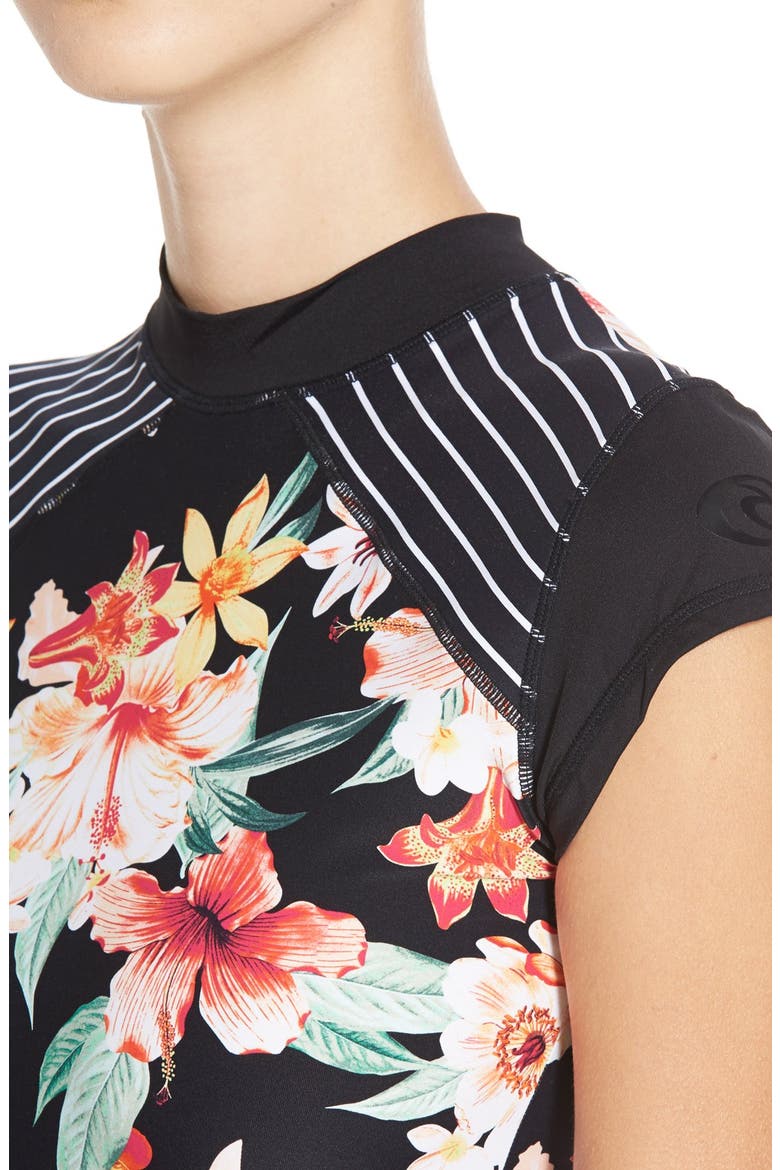 'Tropic Wind' Mixed Print Rashguard, Alternate, color, BLACK