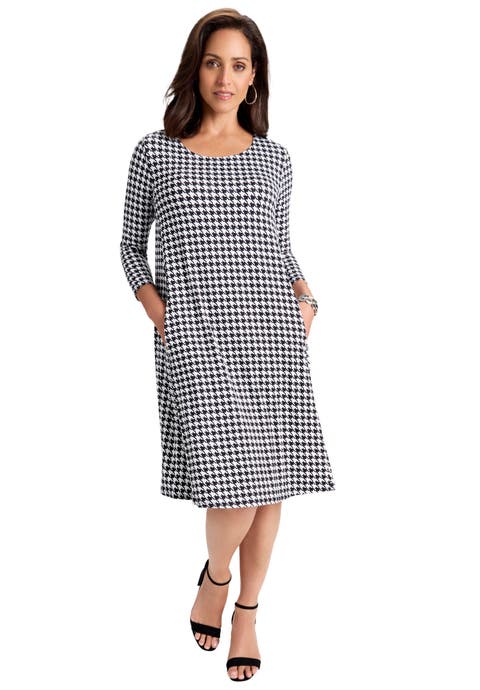 Stretch Knit Three-Quarter Sleeve T-shirt Dress (Plus Available)