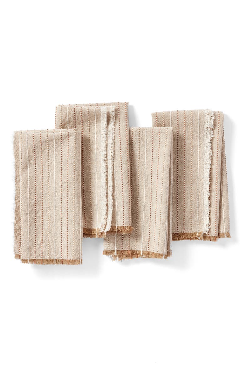 Set of 4 Stripe Organic Cotton Napkins, Main, color, HAZEL