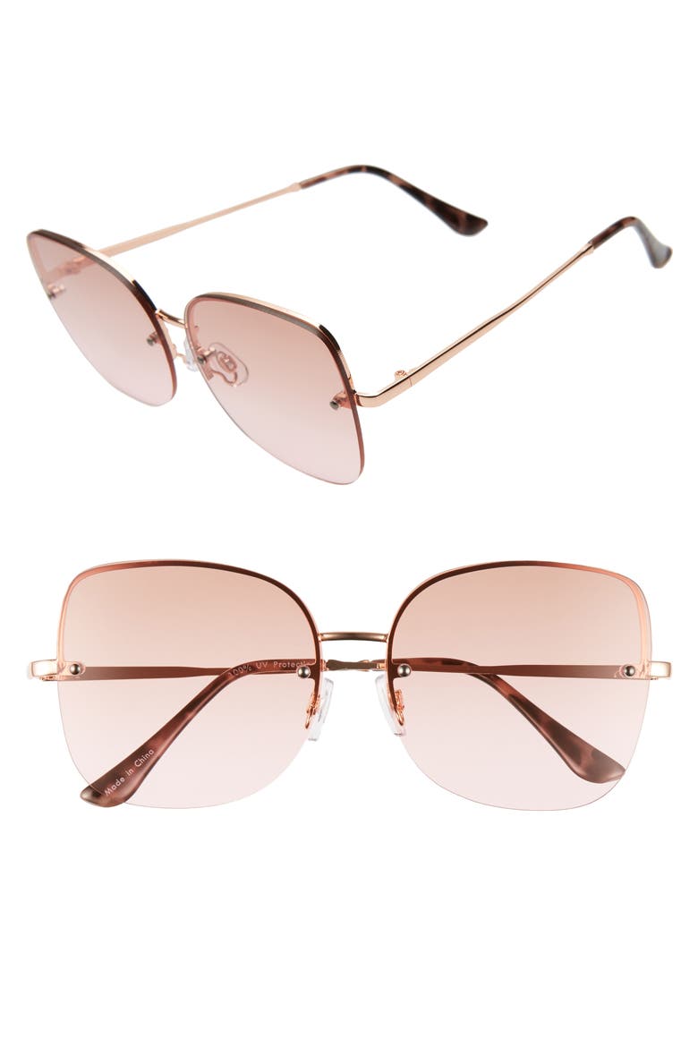 60mm Rimless Square Sunglasses, Main, color, ROSE GOLD
