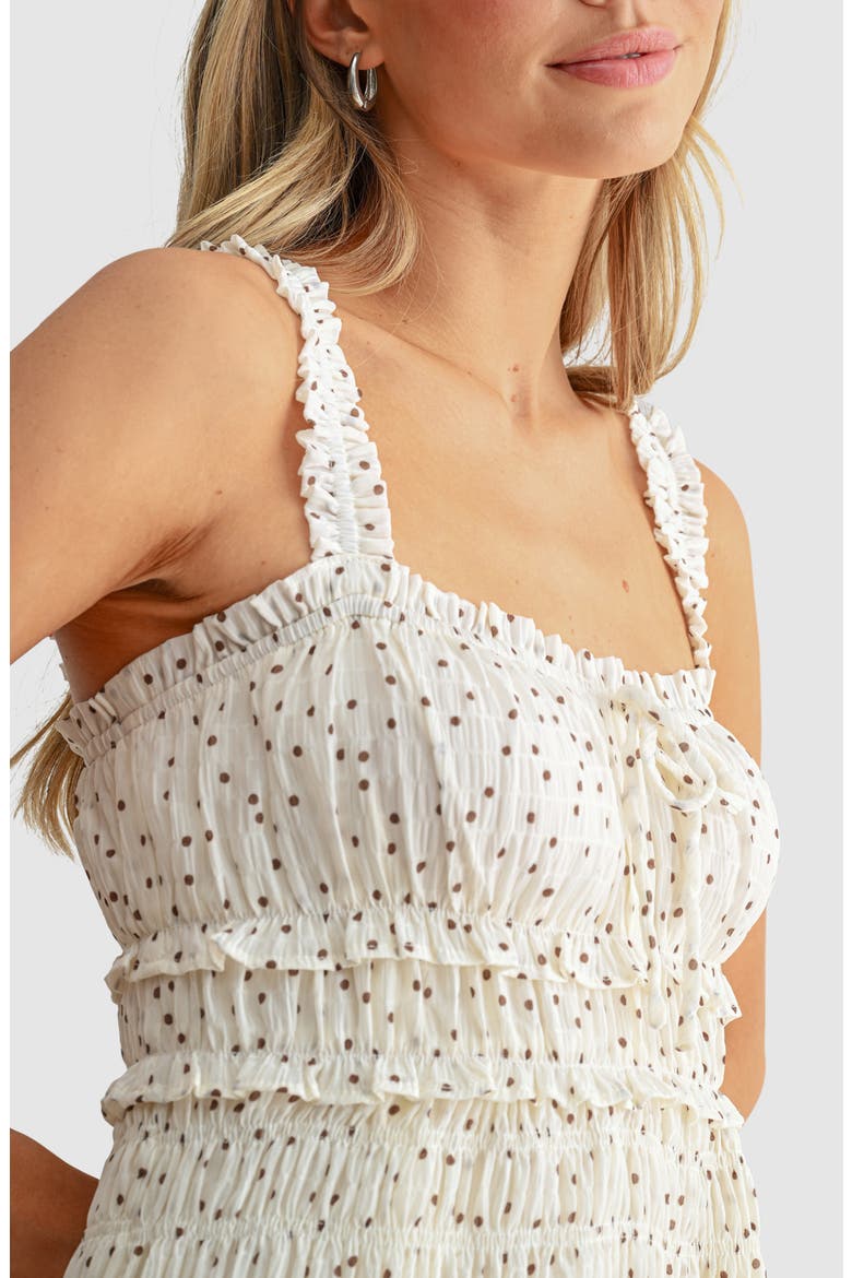 Shirred Fit and Flare Minidress, Alternate, color, CREAM BROWN DOT