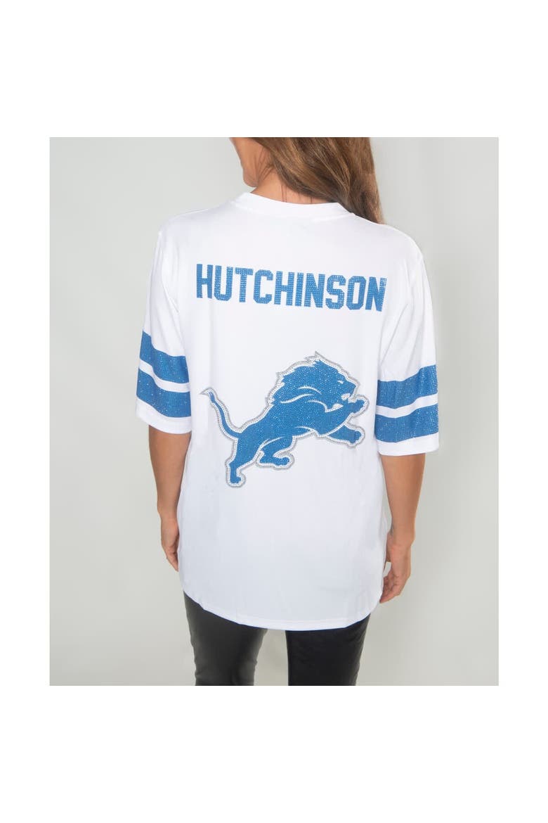 Women's Cuce Aidan Hutchinson White Detroit Lions Crystal V-Neck Tunic, Alternate, color, White