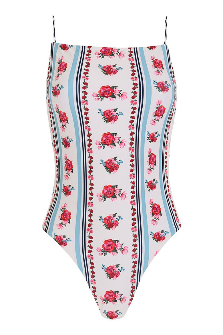 Kali Cherish Reversible Lace-Up One-Piece Swimsuit, Alternate, color, BLUE
