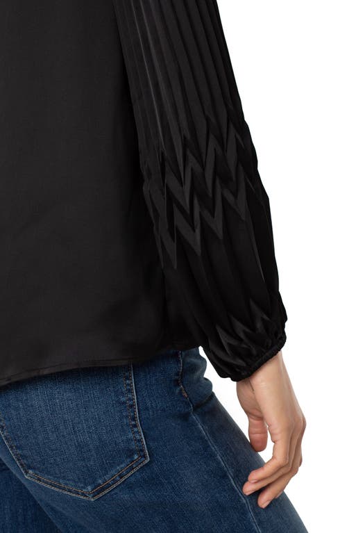Liverpool Los Angeles Pleat Detail Satin Button-up Shirt In Black