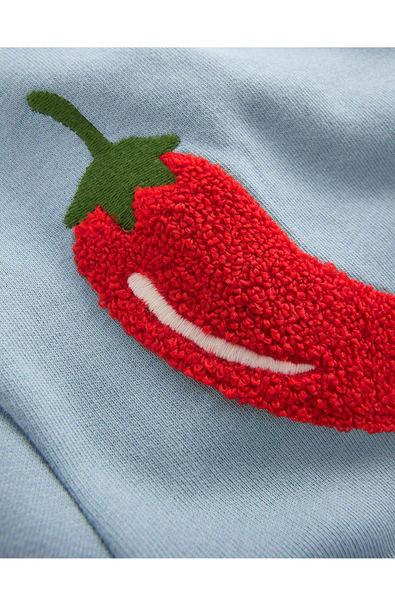 Mini Boden Kids' Fun Chili Pepper Appliqué Sweatshirt, Alternate, color, Seamist Blue Chillies