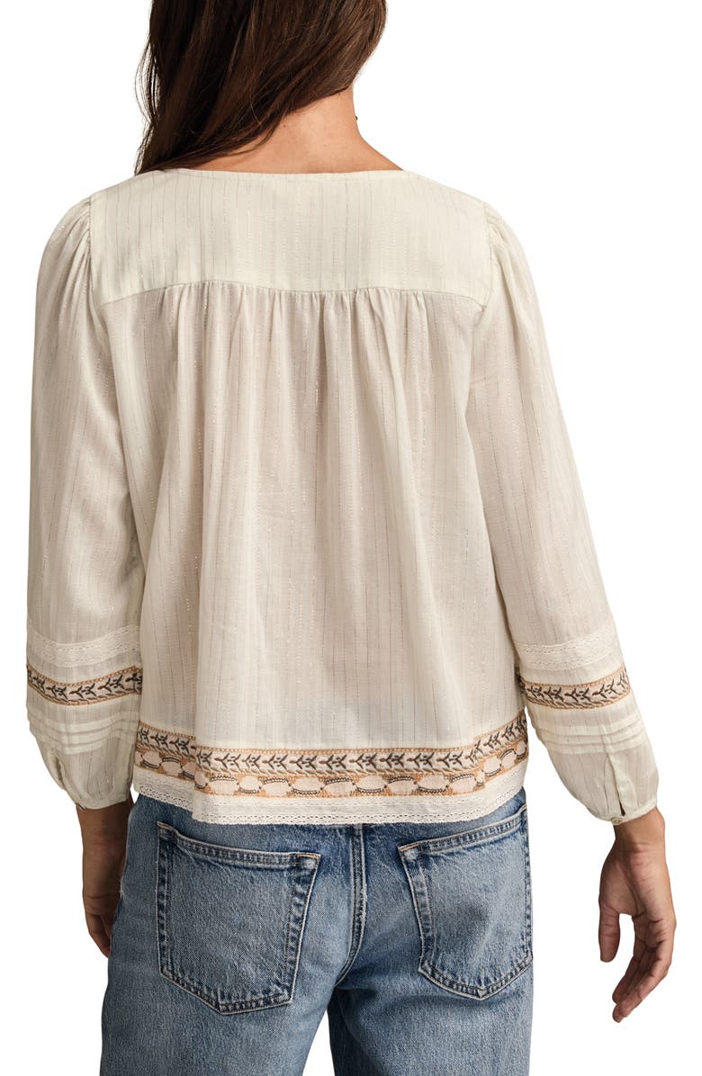 Lucky Brand Metallic Stripe Embroidered Cotton Peasant Top, Alternate, color,