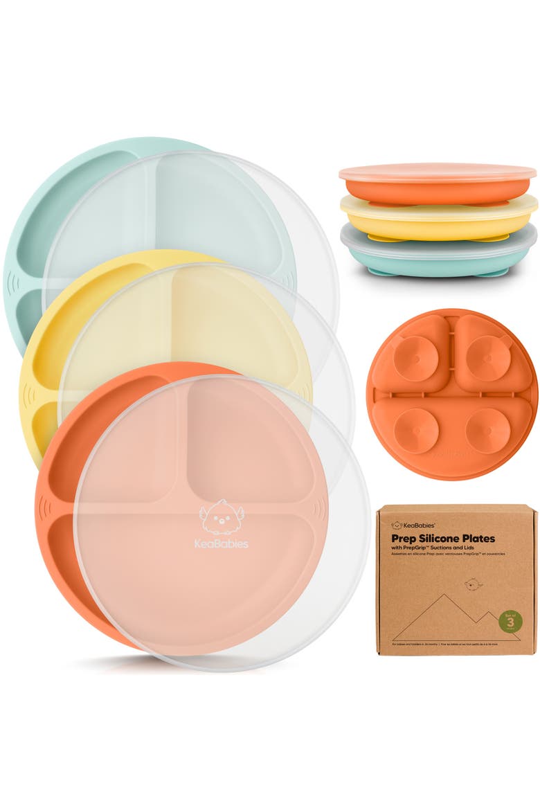 3-Pack Prep Silicone Suction Plates with Lids, Main, color, Amaze