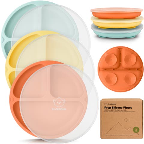 3-Pack Prep Silicone Suction Plates with Lids