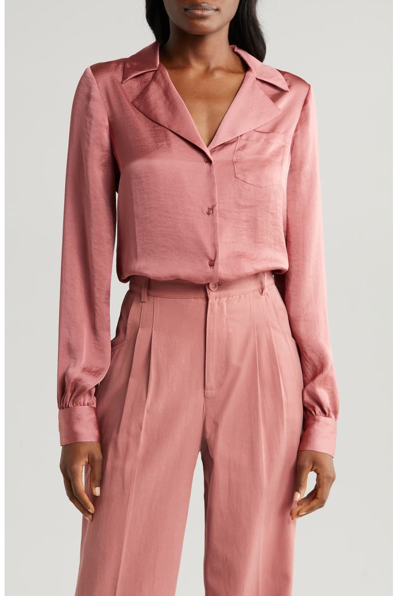Capriana Satin Button-Up Shirt, Main, color, DESERTDUSK